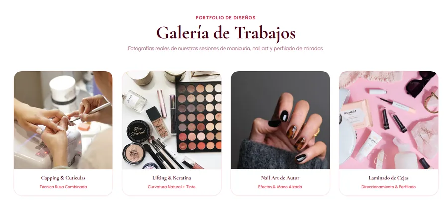 Vista previa de una landing para estética, belleza y cursos